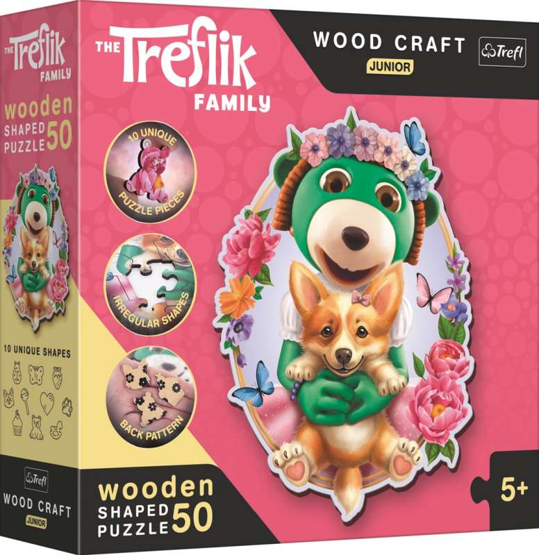 Puzzle 50 Wood Craft Junior Trefl: Szczęśliwe Trefliki