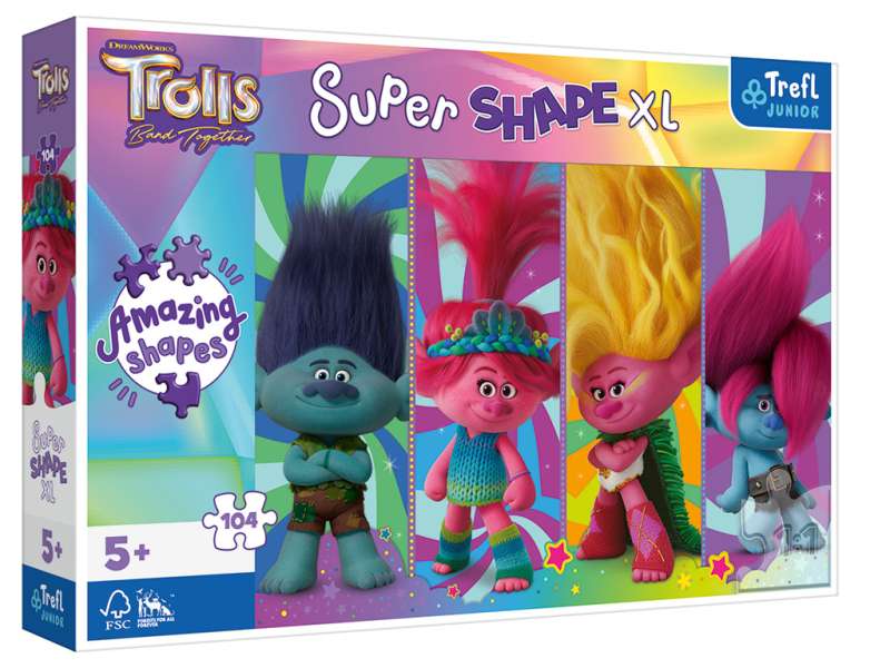 Puzzle 104 Super Shape XL Trefl: Uniwersalne Trolls 3