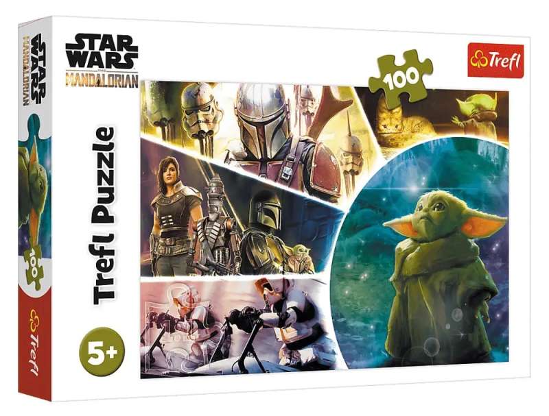 Puzzle 100 Trefl: Gwiezdne wojny Mandalorianin. Mały Yoda