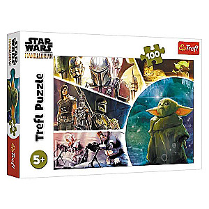 Puzzle 100 Trefl: Gwiezdne wojny Mandalorianin. Mały Yoda