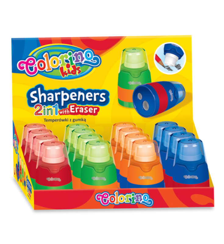 Colorino Set of 16 Pencil Sharpeners with 2 Holes and Eraser