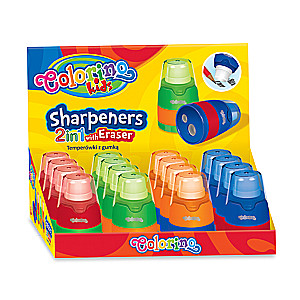 Colorino set of 16 sharpeners with 2 holes and eraser