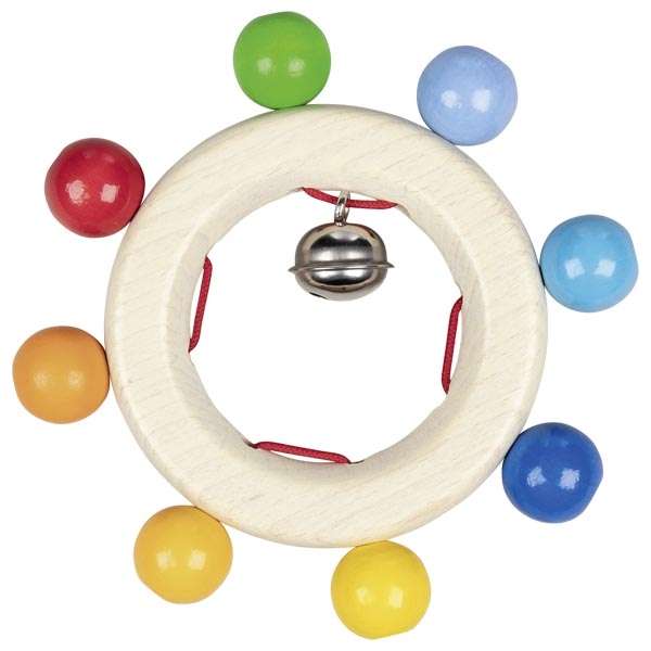 Wooden Rattle - Rainbow Beads