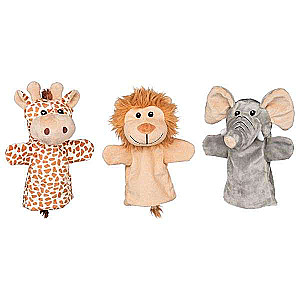 Soft Hand Puppets - Animals: Lion, Giraffe, and Elephant