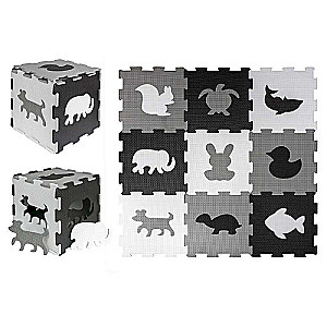 Modular Puzzle Mat - Animals, Grey