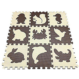 Modular Puzzle Mat - Animals, Brown