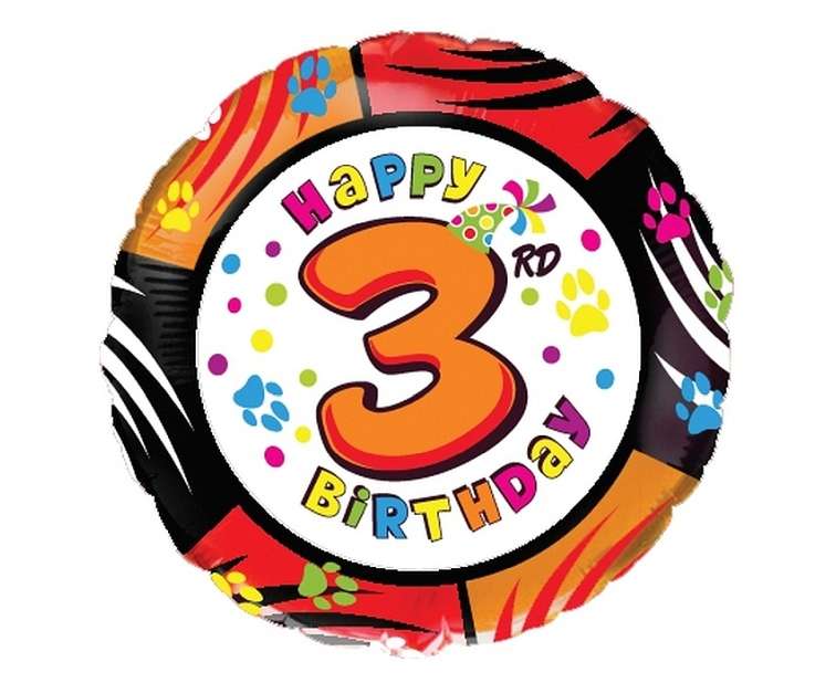 Folijas balons 18 - Priecīgu dzimšanas dienu - 3 gadi