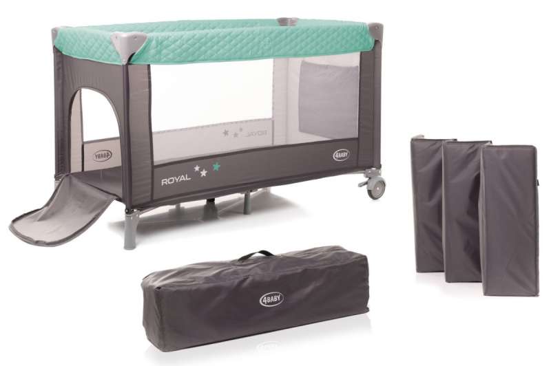 4BABY ROYAL Travel Crib with Opening Side - Green
