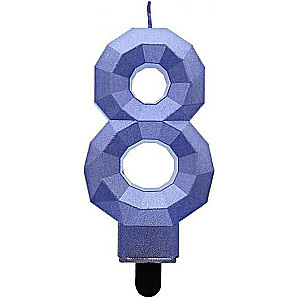 Cake candle - 8 Diamond, dark blue metallic, 7.6cm