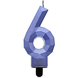 Cake candle - 6 Diamond, dark blue metallic, 7.6cm