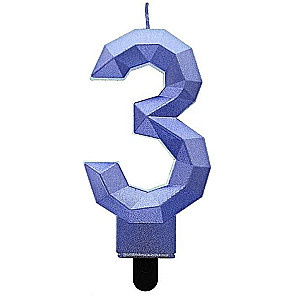 Cake Candle - 3 Diamond, Dark Blue Metallic, 7.6cm