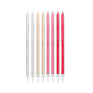Set of candles - 24pcs. 14.5x0.6cm, pink