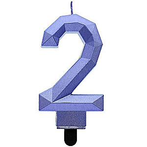 Cake Candle - 2 Diamond, Dark Blue Metallic, 7.6cm