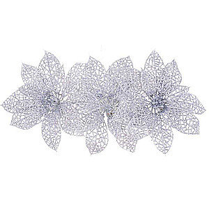 Decorative flower on a clothespin, silver, 15cm, 3 pcs
