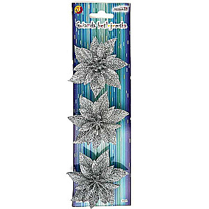 Decorative flower on a clip, silver, 8cm, 3pcs