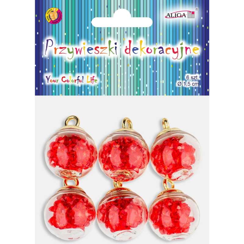 Decorative hanging balls, red, 1.5 cm, 6 pcs