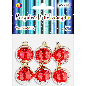 Decorative hanging balls, red, 1.5 cm, 6 pcs