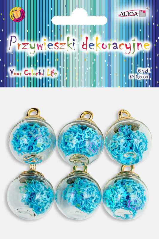 Decorative hanging balls, blue, 1.5 cm, 6 pcs