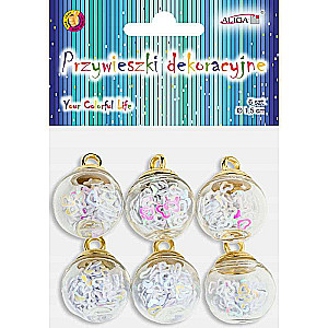 Decorative ball pendants, white, 1.5 cm, 6 pcs