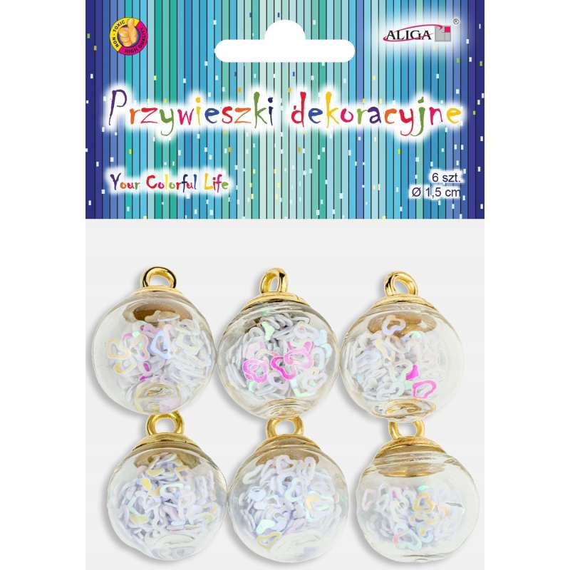 Decorative ball pendants, white, 1.5 cm, 6 pcs