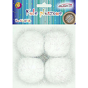 Decor-pompons with glitter 4pcs, 5cm, white