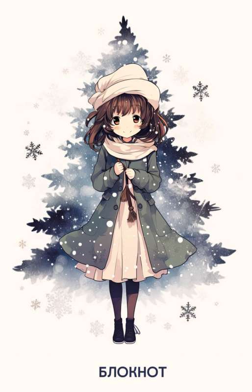Anime. New Year Notebook A5, 64 pages, colored block, white