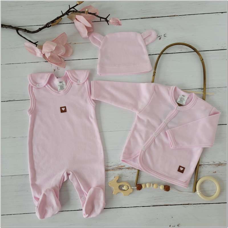 Set 3 pcs. jacket, overalls, hat pink color size 62
