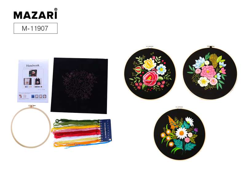 Embroidery kit for embroidery 27 x 27 cm, assorted 3 designs