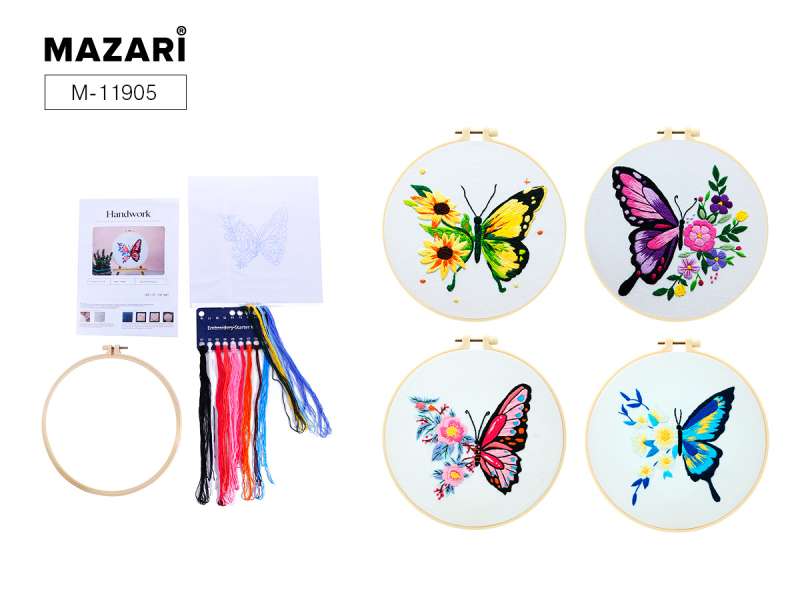 Embroidery Kit with Satin Stitch 20 x 20 cm, Assorted 4 Designs