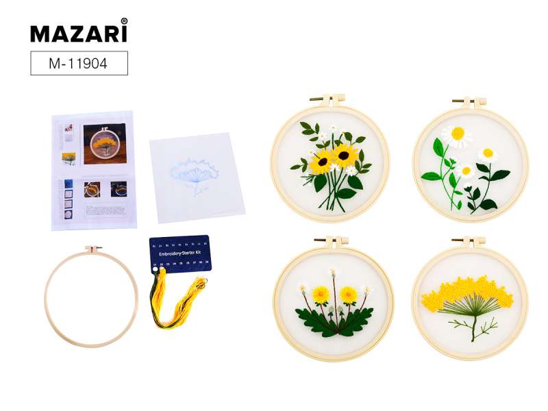Embroidery Kit with Satin Stitch 15 x 15 cm, Assorted 6 Designs