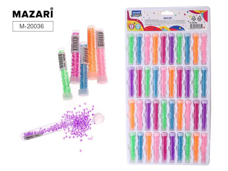 Round seed beads 3 mm, 7 g, 6 colors, plastic tube