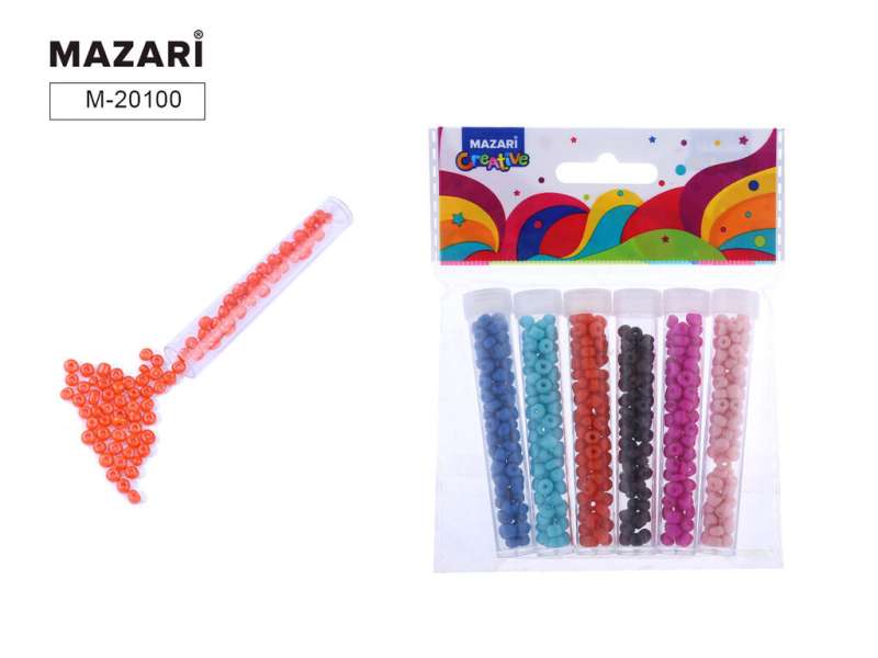 Bead set, 6 colors x 7 g, 4 mm, glass vial