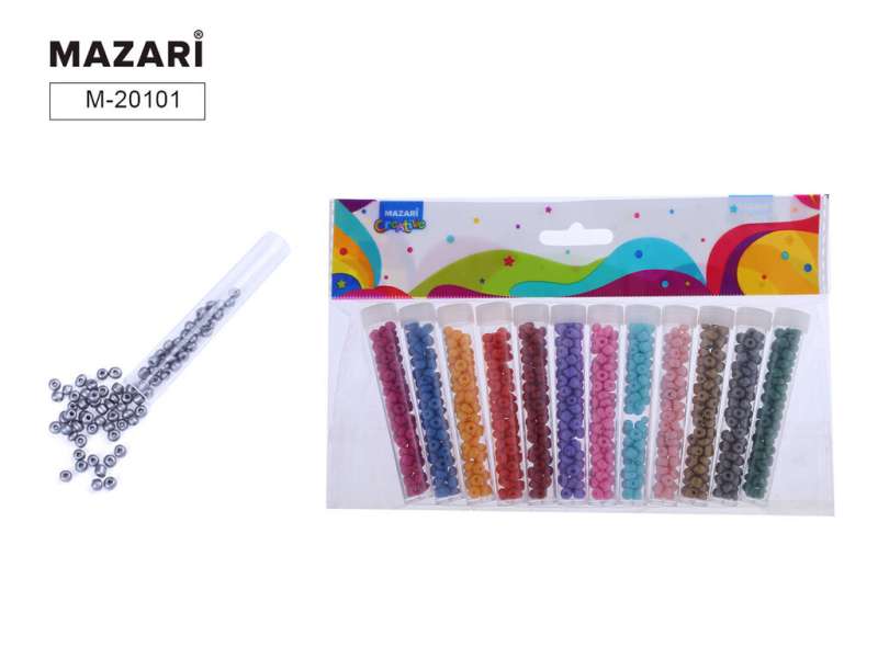 Bead Set, 12 Colors x 7 g, 4 mm, Glass Bottle