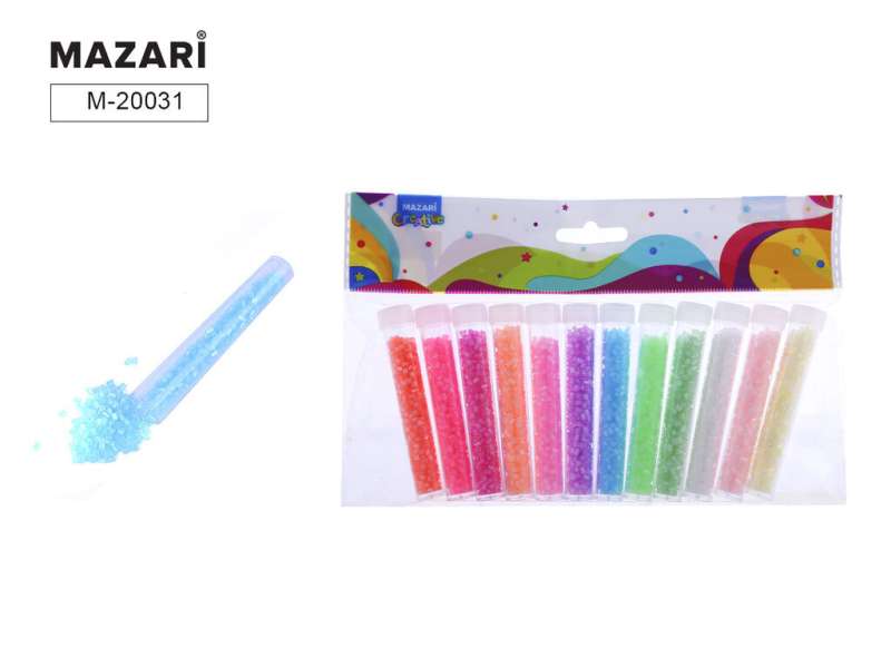 Bead set, 12 colors x 7 g, 2 mm, plastic tube