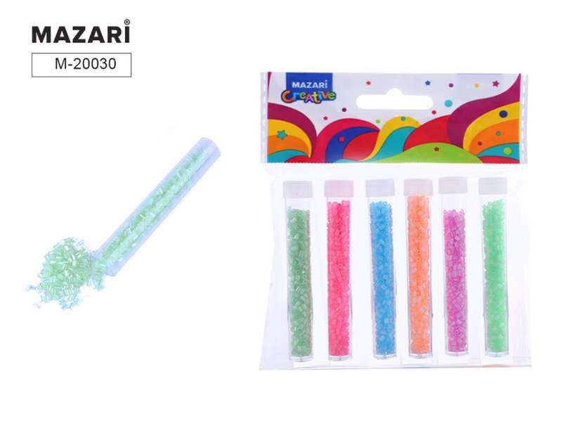 Bead set, 6 colors x 7 g, 2 mm, plastic tube