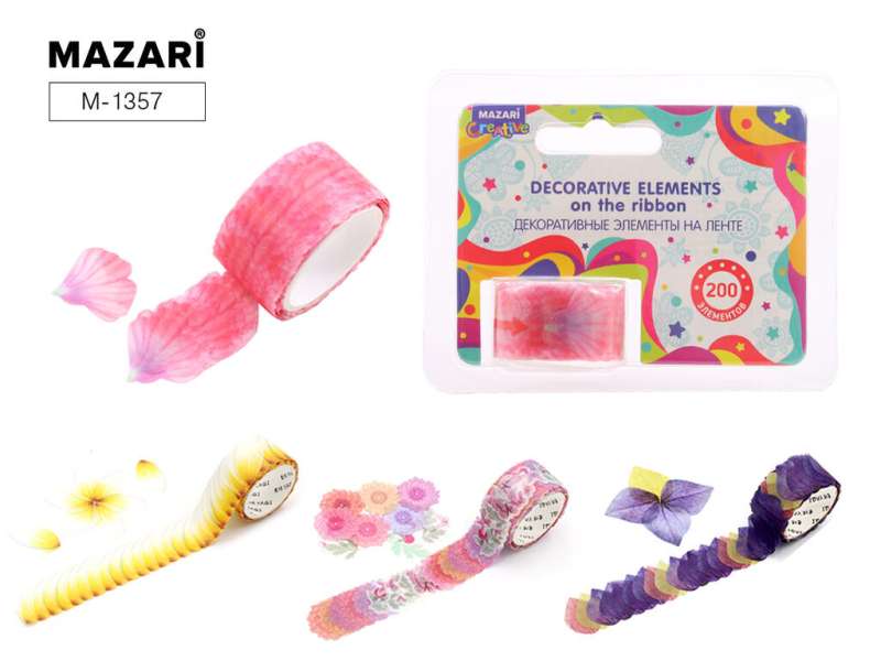 Decorative elements on a ribbon, width 2 cm, 200 pcs, in a blister