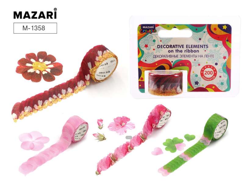 Decorative elements on a ribbon, width 2 cm, 200 pcs., in a blister
