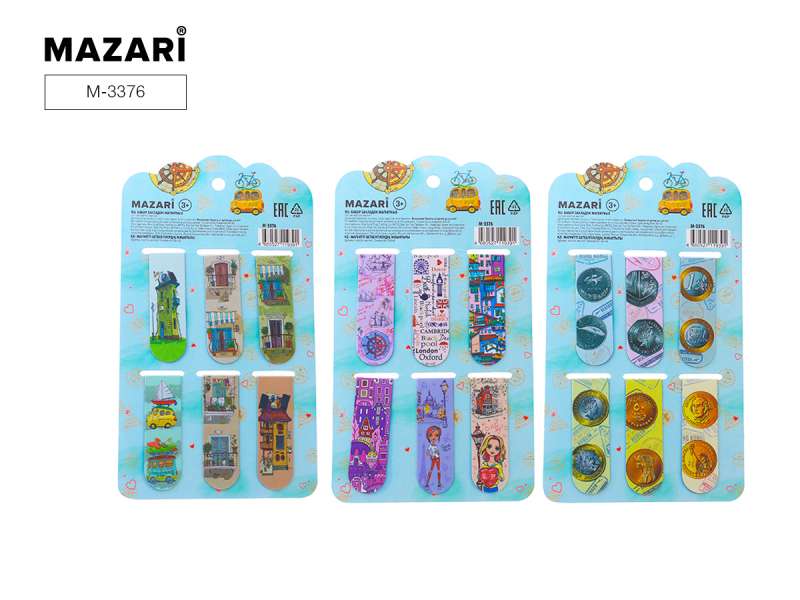 Magnetic bookmark set, 6 pcs, 5.8x2 cm, assorted 3 designs