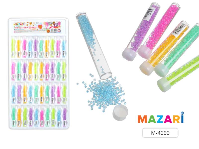 Round beads in a plastic tube with a lid, mix of 6 colors