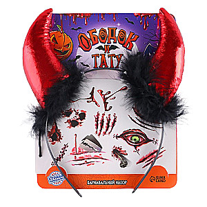 Creativity Set - Halloween 2 Pieces Headband, Tattoo Scars, Tattoo Mix