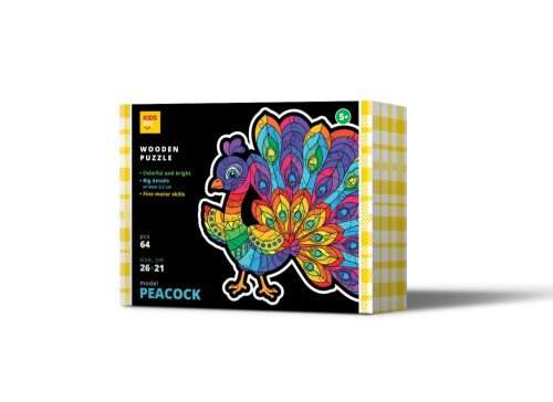 Wooden Puzzle - Peacock 64 pcs