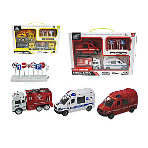 Car Set - Vehicles with Road Signs, 3 pcs, mix