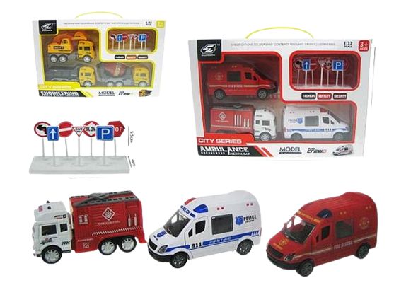 Car Set - Vehicles with Road Signs, 3 pcs, mix