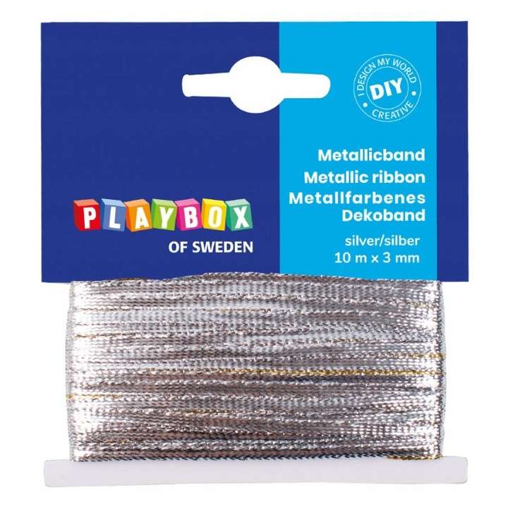 Tape 10m x 3mm, silver, polyester