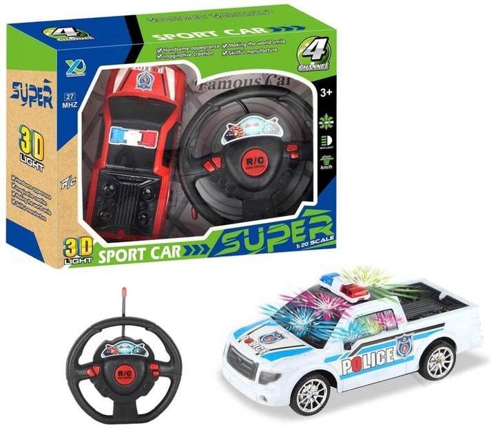 Police car with steering wheel