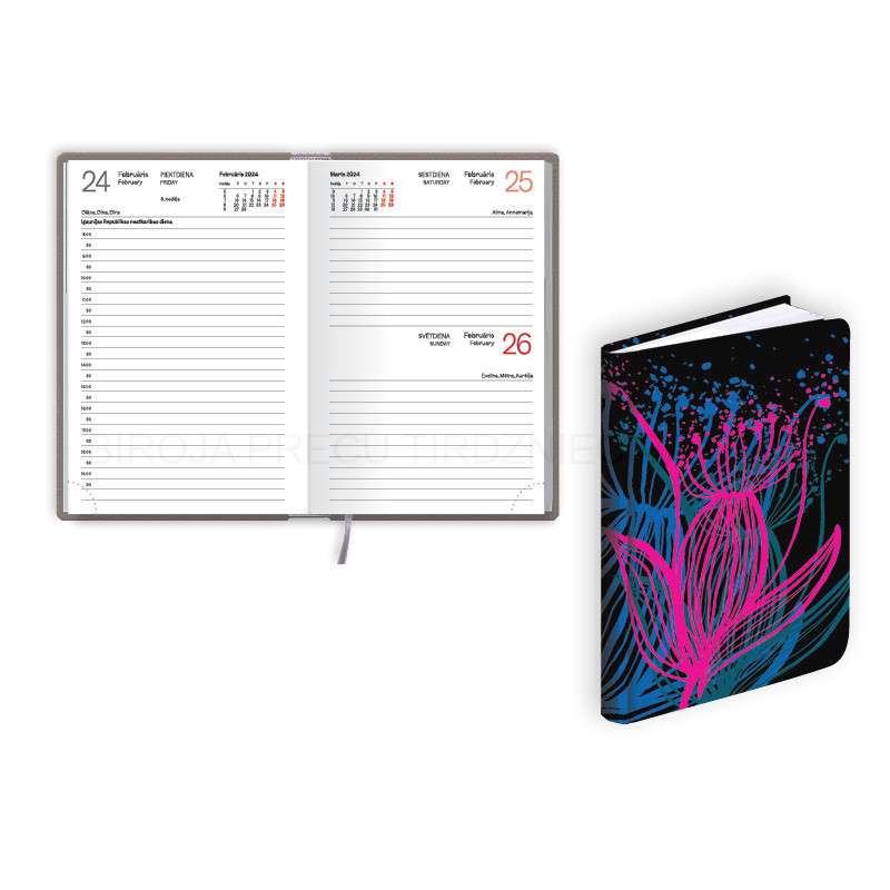 Pocket Calendar / Daily Planner A6 2024 MONO FLEX, laminated cover, black