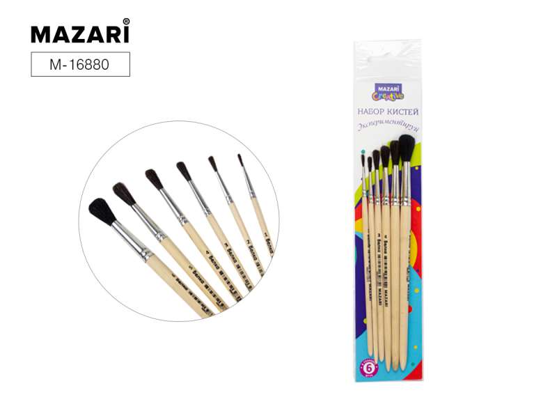 Painting Brush Set Experiment, 6pcs No. 1, 2, 3, 4, 5, 6, round, squirrel