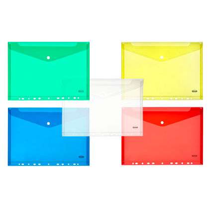 Envelope folder with button and perforation A4 0.18mm assorted