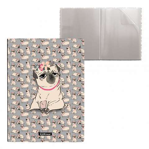 Plastic file folder ErichKrause® Chilling Dog, with 30 pockets, A4