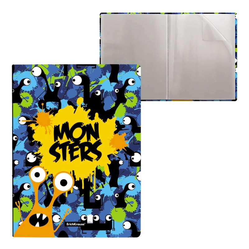 Plastic file folder with pocket on the spine ErichKrause® Diamond Original, with 20 pockets, A4, Monsters